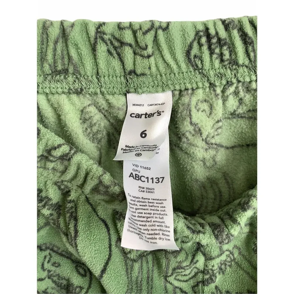 Carter's Boy's Green Dinosaur Print Pajama Pants Kid's Youth Size 6